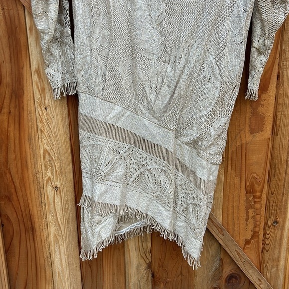 Vintage Nieman Marcus Dress 80's 90's Gold Party Dress with Drop Waist Fringe - Picture 3 of 8